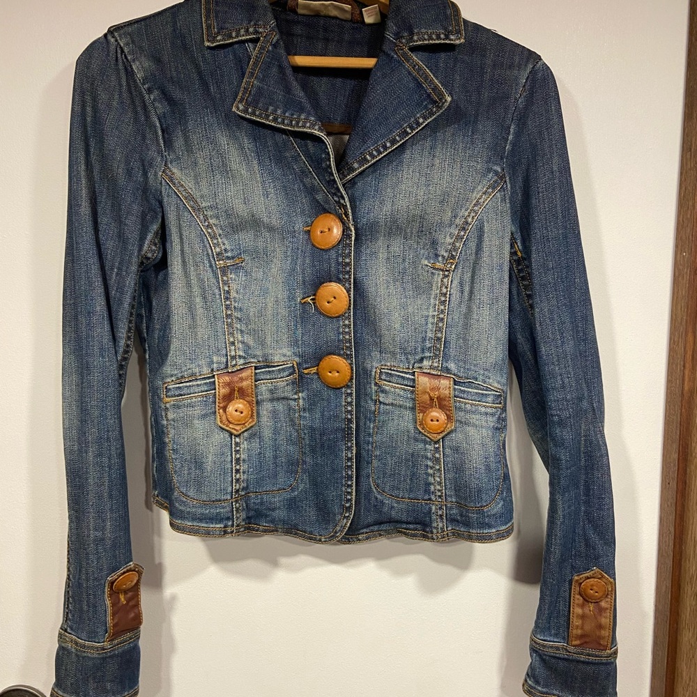 Jennifer Lopez Blue Denim Jacket with Brown Accents